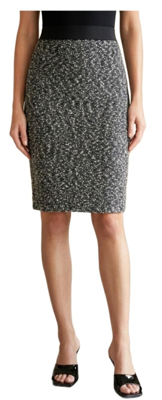 Rickie Freeman Teri Jon Boucle Tweed Wool Knit Pencil Skirt Black & Ivory Small
